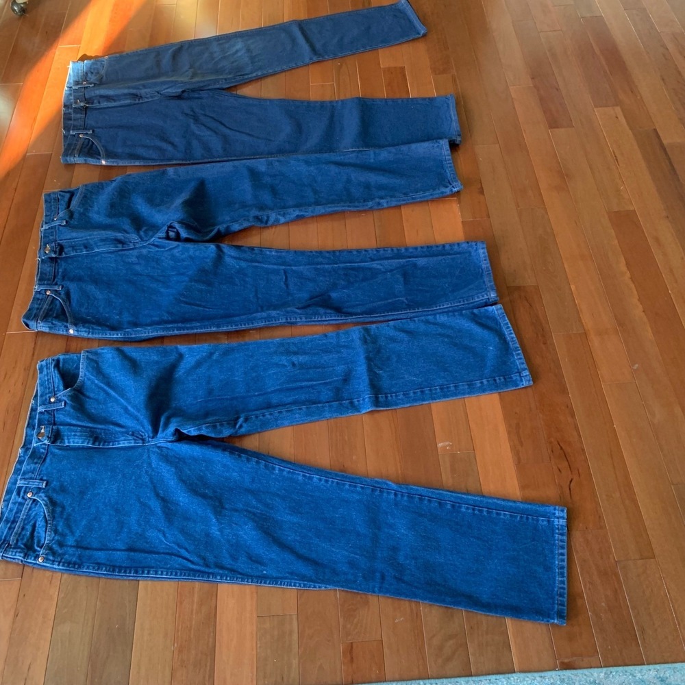 3 Wrangler Jeans Mens 38x34 13MWZPWD 936PWD ( 2 Original 1 Slim Fit) Cowboy Cut - Picture 7 of 16